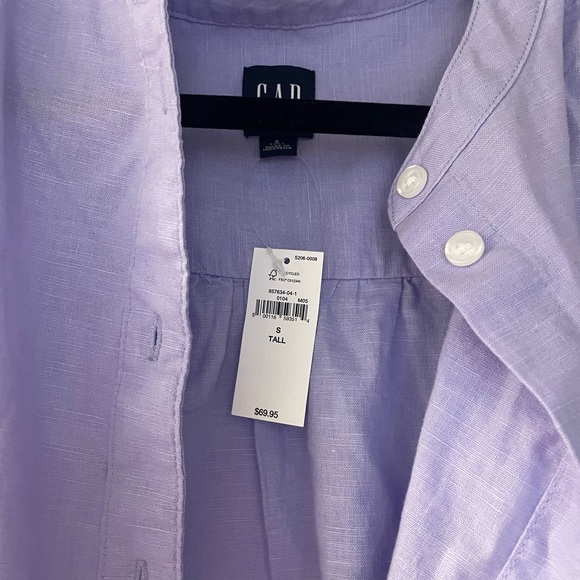 NWT!!! GAP Lavender Button-Up Dress - Linen-Cotton Puff Sleeve Mini Shirtdress - Picture 4 of 7